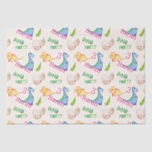 Dino Party Dinosaur Birthday Girl's Name & Age Tissue Paper