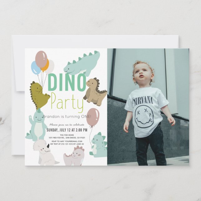 Dino Party Dinosaur Boy Photo Birthday Invitation (Front)