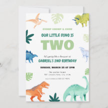 Dino Party Dinosaur Second Birthday Invitation