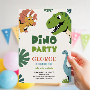 Dino Party Funny Cute Dinosaur 5th Birthday Party Invitation