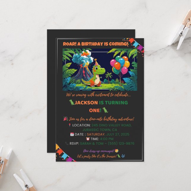 Dino Party Invite – Editable (Front/Back In Situ)