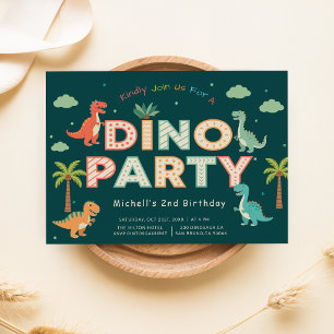 Dino Party   Jungle Cute Dinosaurs 2nd Birthday Invitation