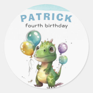 Dino Party Watercolor Boy Blue Birthday Classic Round Sticker