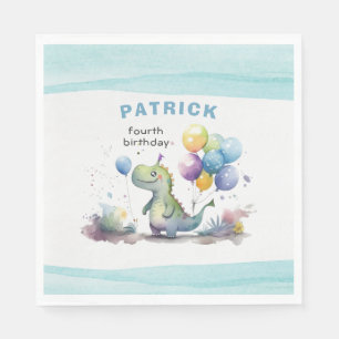 Dino Party Watercolor Boy Blue Birthday Napkin