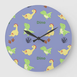 Dino pattern on blue large clock