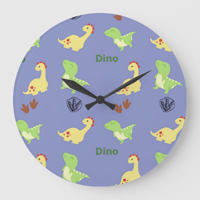 Dino pattern on blue large clock (Front)