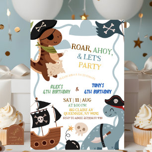 Dino Pirates Joint Birthday party invitation