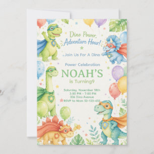 Dino Power Adventure Hour Watercolor Dinosaur Invitation