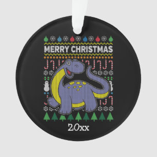 Dino Purple Ugly Christmas Sweater Wildlife Series Ornament