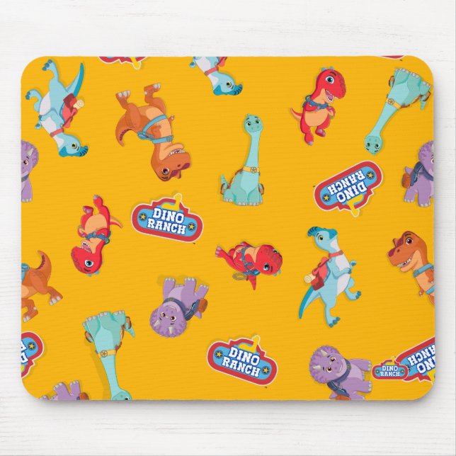 Dino Ranch Pattern on Yellow Mouse Mat (Front)