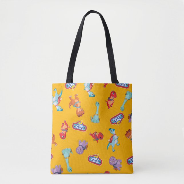 Dino Ranch Pattern on Yellow Tote Bag (Front)