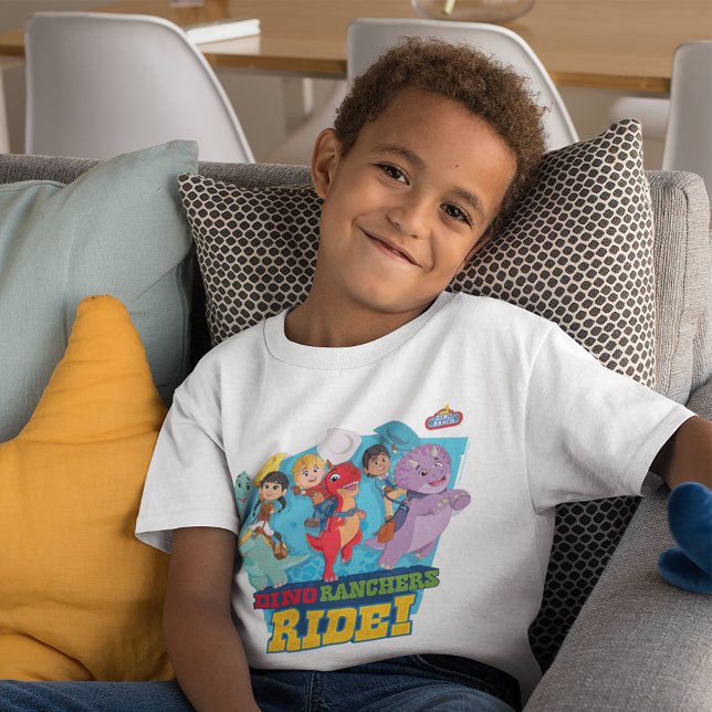 Dino Ranch | The Ranchers Ride! Tri-Blend Shirt (Kid wearing t-shirt)