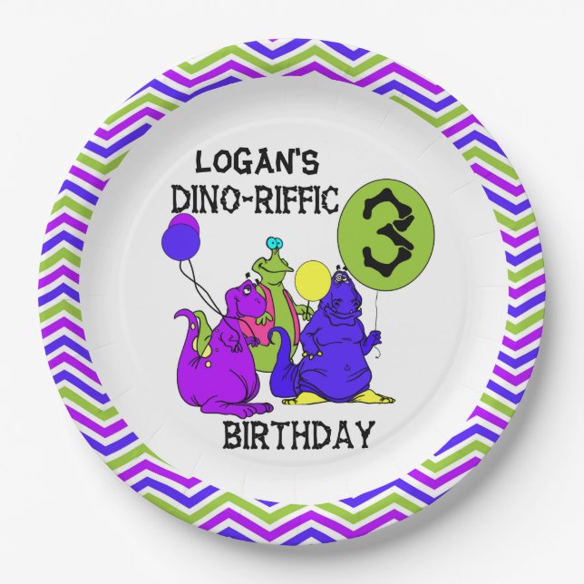 Dino-Riffic 3rd Happy Birthday Paper Plates (Front)