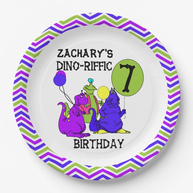 Dino-Riffic 7th Birthday Paper Plates (Front)