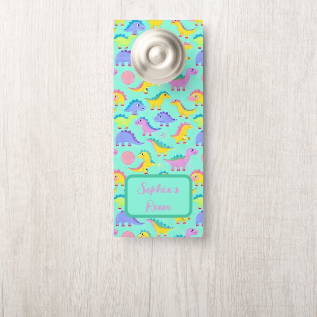 Dino-Riffic Dinosaur Babies Mint Green Girl Custom Door Hanger (On Knob)