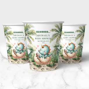 Dino Roar Baby Shower Hatching Soon Paper Cups