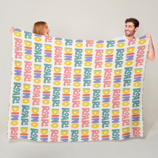 Dino Roar Text Pattern Fleece Blanket (In Situ)
