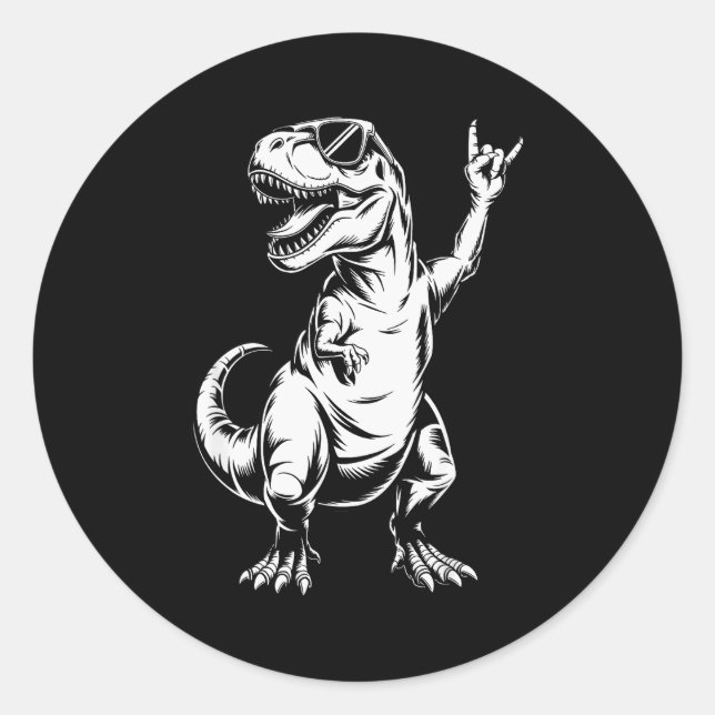 Dino Rock N Roll Rock Music Rock Dinosaur Men Wome Classic Round Sticker (Front)