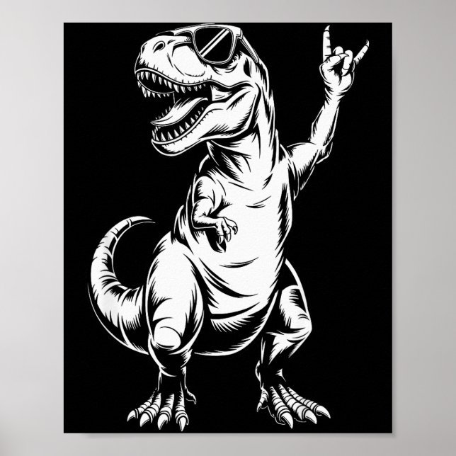 Dino Rock N Roll Rock Music Rock Dinosaur Men Wome Poster (Front)