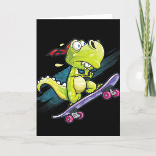 Dino Skateboard Shirt Boys Skateboarding Kids Men  Card