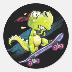 Dino Skateboard Shirt Boys Skateboarding Kids Men Classic Round Sticker