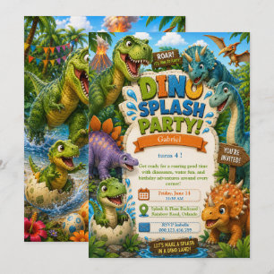 Dino Splash Party Birthday - Dinosaur Pool party Invitation