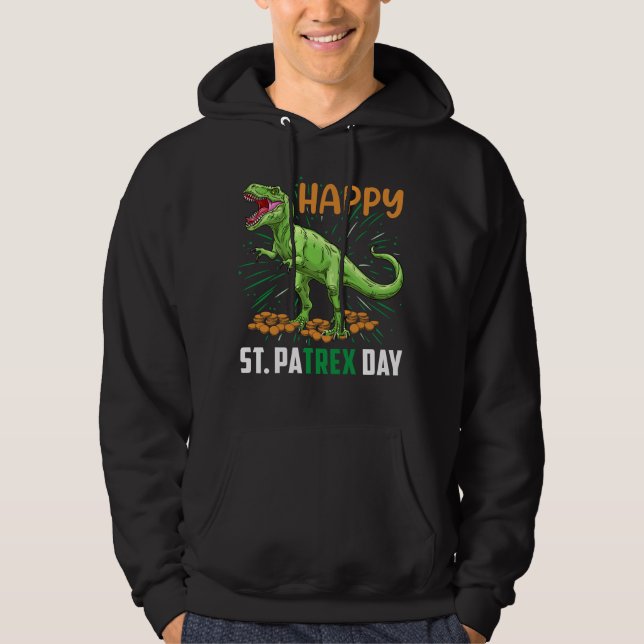 Dino St Patricks Day Funny Kids Toddler Boys Girls Hoodie (Front)
