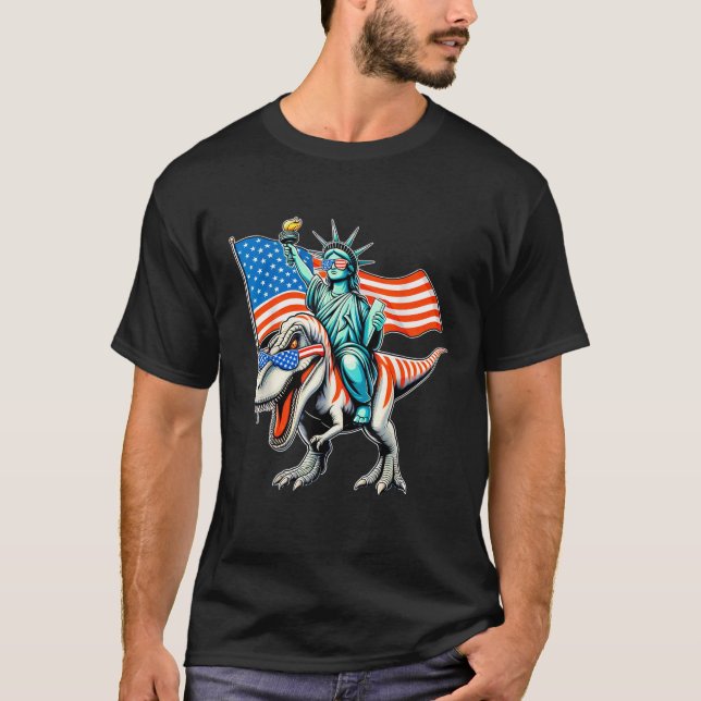 Dino Statue Of Liberty 4th Of July Boys American F T-Shirt (Front)