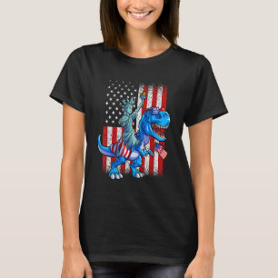 Dino Statue Of Liberty 4th Of July Boys American T-Shirt