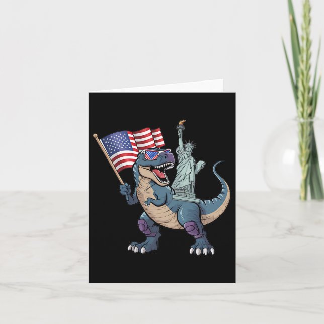 Dino Statue Of Liberty 4th Of July Funny Boys Amer Card (Front)