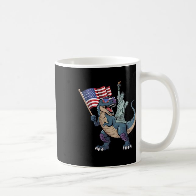 Dino Statue Of Liberty 4th Of July Funny Boys Amer Coffee Mug (Right)