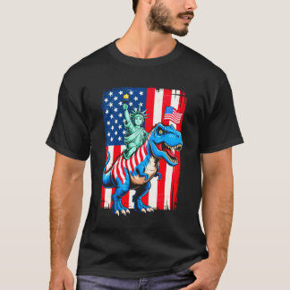Dino Statue Of Liberty 4th Of July Funny Boys Amer T-Shirt