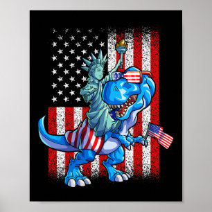 Dino Statue Of Liberty 4th Of July Shirt Boys Amer Poster
