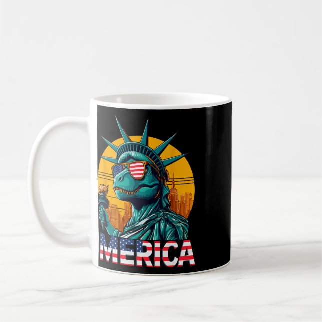 Dino Statue Of Liberty 4th Of July Trex Boys Ameri Coffee Mug (Left)