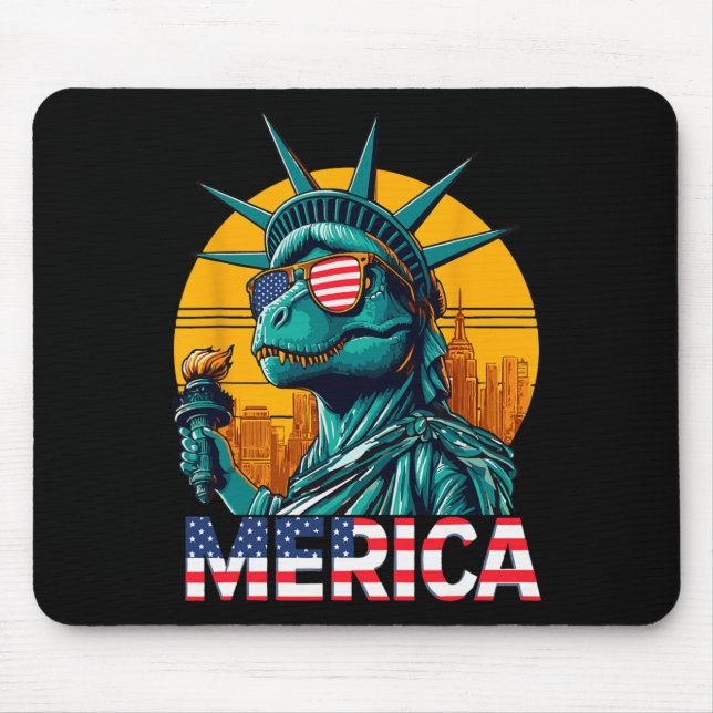 Dino Statue Of Liberty 4th Of July Trex Boys Ameri Mouse Mat (Front)