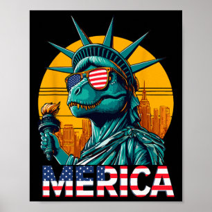 Dino Statue Of Liberty 4th Of July Trex Boys Ameri Poster