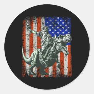 Dino Statue Of Liberty Riding Dinosaur  Classic Round Sticker