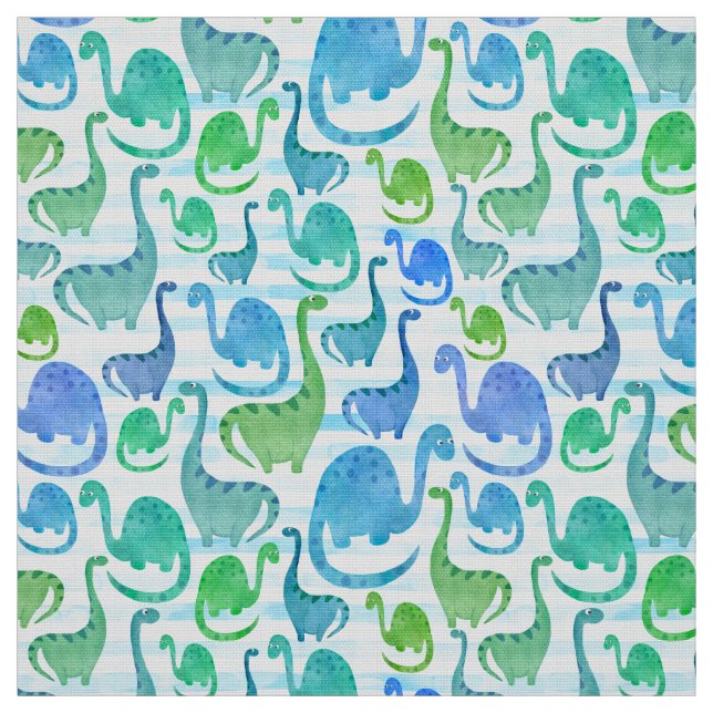 Dino Stripe Watercolor Dinosaurs Adorable Fabric (Swatch)