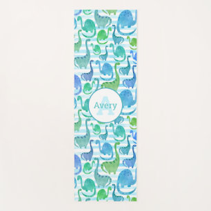 Dino Stripe Watercolor Dinosaurs Personalised Yoga Mat
