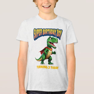 Dino Super Birthday Boy T-Shirt (Editable Age) Tri-Blend Shirt