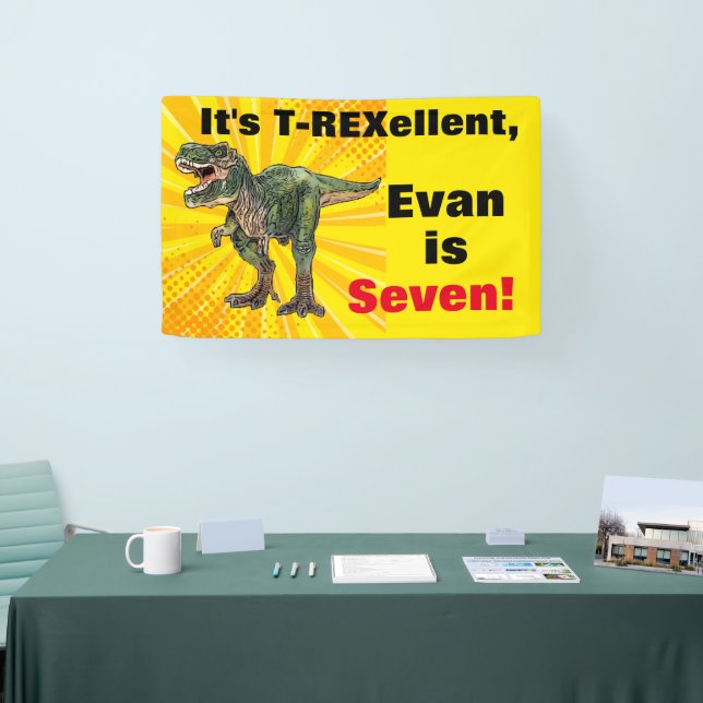 Dino T-Rex Dinosaur 7th Birthday Yellow Name  Banner (Tradeshow)