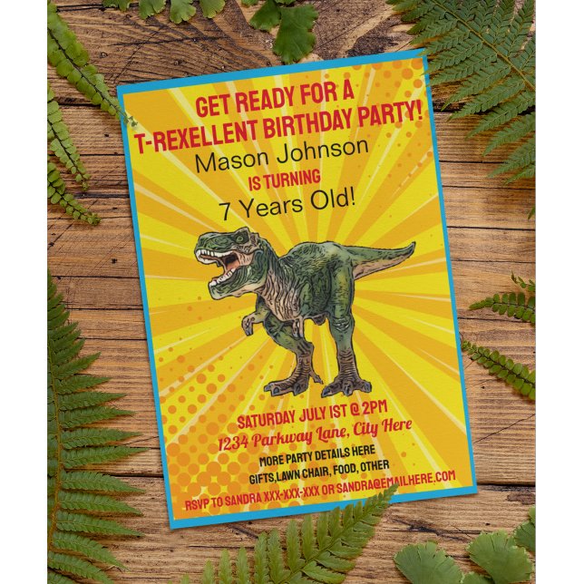 Dino T-Rex Dinosaur Funny Birthday Colourful Fun Invitation (Fun Dinosaur Kid's birthday invitation)