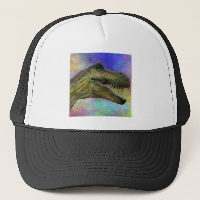 Dino T-Rex Dinosaur Head on Colourful Background Trucker Hat (Front)