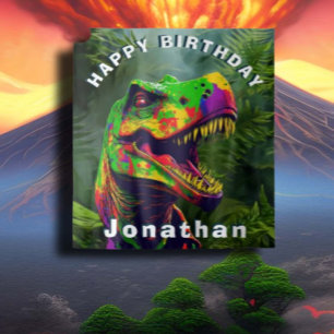 Dino  T Rex Jungle Happy Birthday backdrop Tapestry