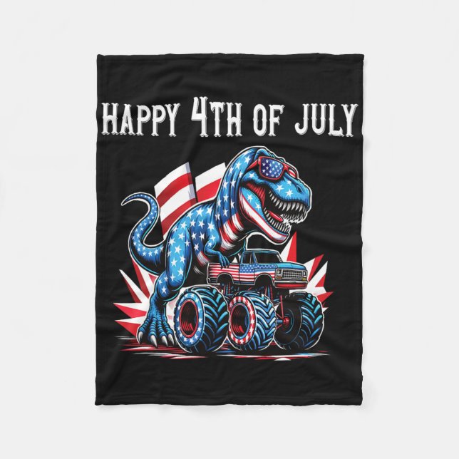 Dino T-rex Shirt For Boys 4th Of July Shirt Americ Fleece Blanket (Front)