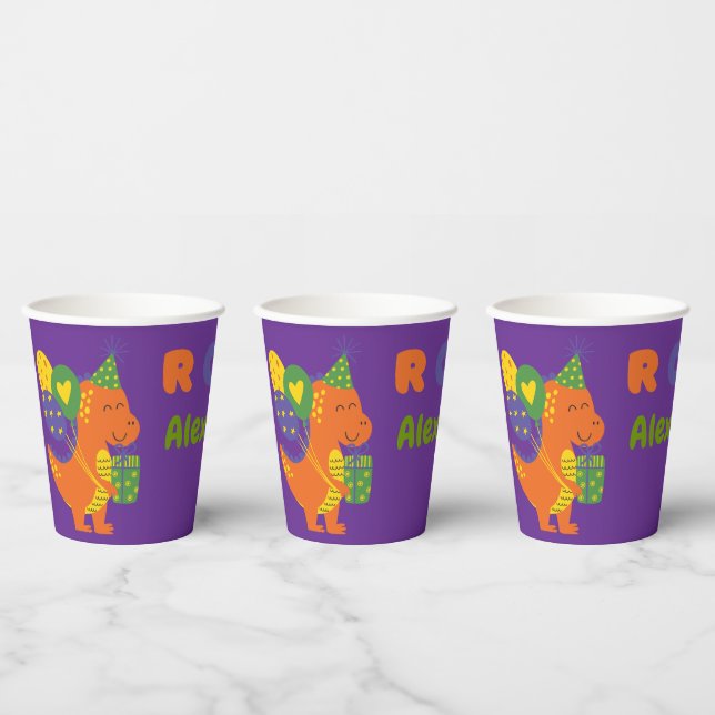 Dino-tastic Purple Birthday Party Paper Cup (Multi)