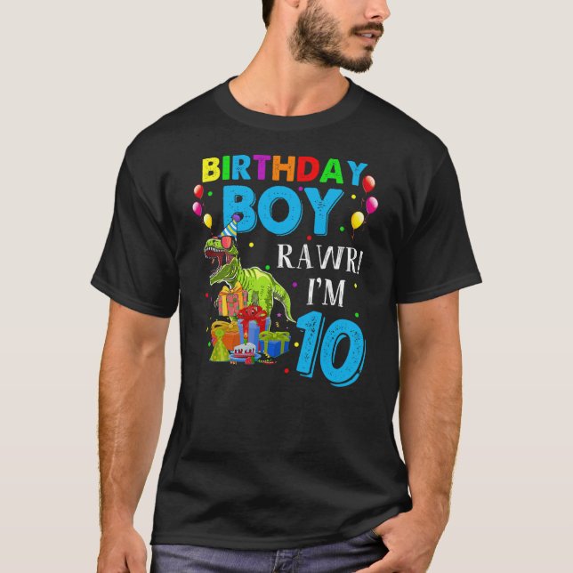 Dino Themed Birthday Boy 10th Birthday 10 Year Old T-Shirt (Front)