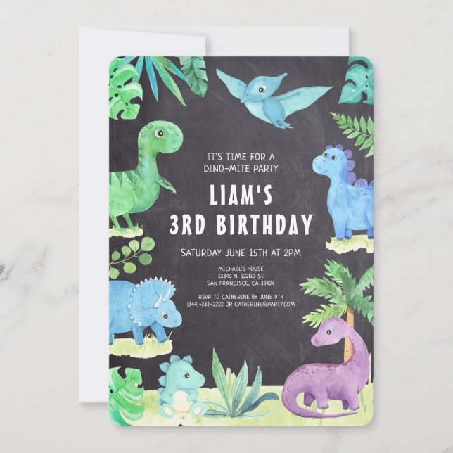 Dino Three Trex Boy 3rd Dinosaur Birthday Invitation (Front)