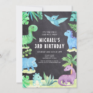 Dino Three Trex Boy 3rd Dinosaur Birthday Invitation