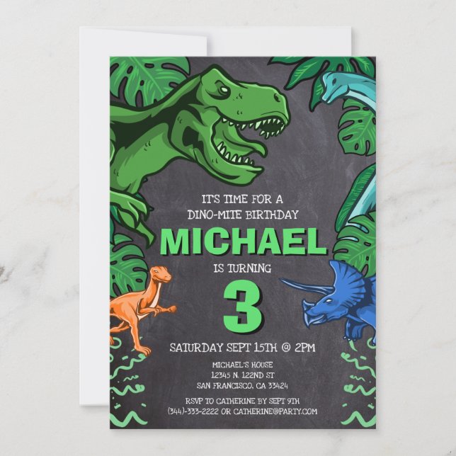 Dino Trex Jurassic Boy Dinosaur Birthday Invitation (Front)